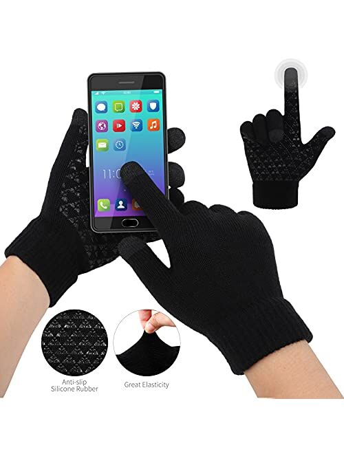 URATOT 4 Pieces Winter Warm Set Thick Knitted Scarf Beanie Hat Anti-Skid Touch Screen Gloves and Ear Warmer for Man or Women