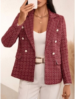Plaid Print Double Breasted Blazer