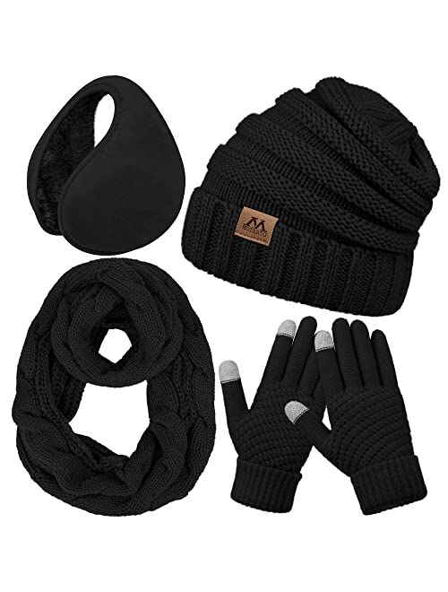 Motarto Winter Warm Set Knitted Scarf Beanie Hat Touchscreen Gloves Ear Warmer Cold Weather Gear for Men or Women