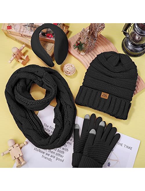 Motarto Winter Warm Set Knitted Scarf Beanie Hat Touchscreen Gloves Ear Warmer Cold Weather Gear for Men or Women