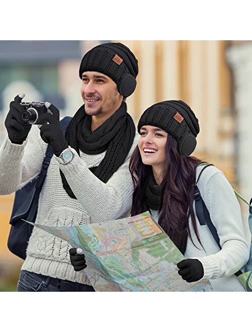 Motarto Winter Warm Set Knitted Scarf Beanie Hat Touchscreen Gloves Ear Warmer Cold Weather Gear for Men or Women