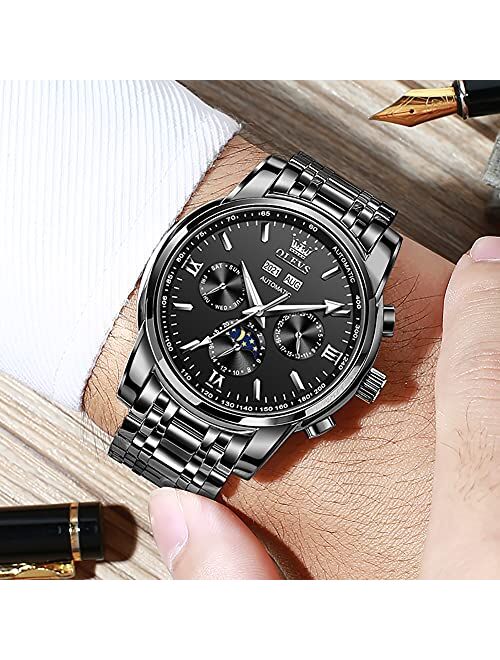 Olevs Mens Watches Fashion Automatic Luxury Skeleton Stainless Steel Upgraded Mechanical Business Wrist Watches for Men