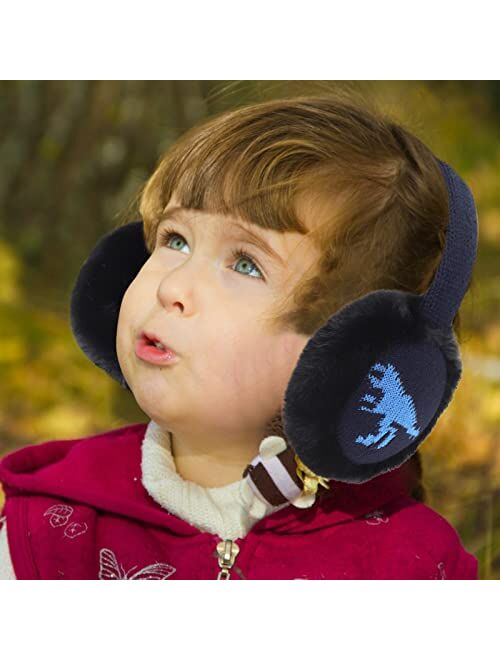 BUTITNOW Toddler Kids Knit Dinosaur Earmuffs Soft Plush Comfortable Winter Outdoor Ear Warmers for Boys Girls