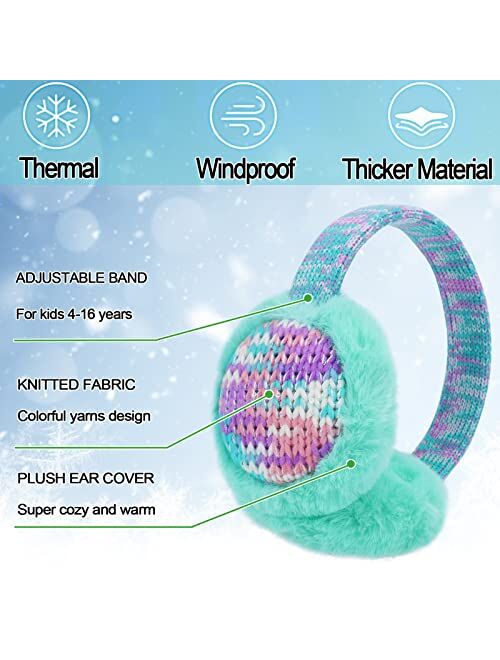 Baoplaykids Kids Knit Earmuffs Winter Outdoor Ear Warmers Soft Plush Ear Covers for Boys Girls 4-16 Years