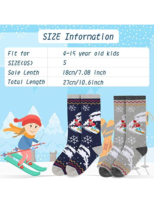 Bumkimue Kids Ski Socks 2 Pairs Warm Snowboard Socks for Boys Girls Child Winter Skiing Snow Socks for 5-15 Year Old Children