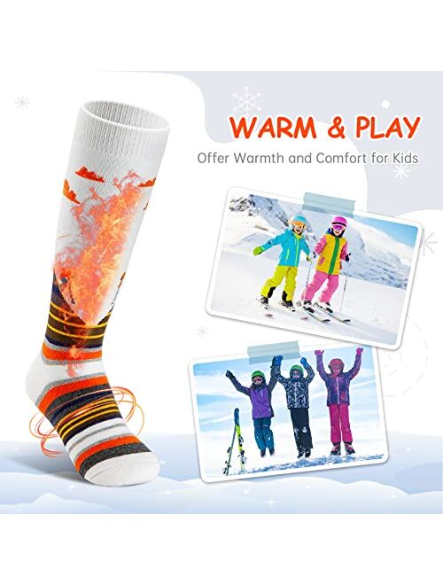 Cimkiz Ski Socks Kids Winter Warm Thermal Snow Socks, Skiing Snowboarding Skating for Toddler Boys and Girls 2 Pairs/3 Pairs