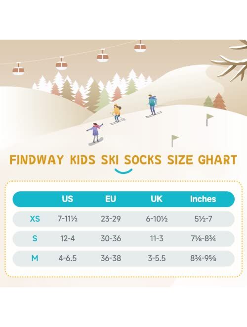 findway Kids Ski Socks Merino Wool (2 or 3 Pairs) Winter Warm Socks,Snowboarding Thermal Socks for Boys Girls 3-16 Years