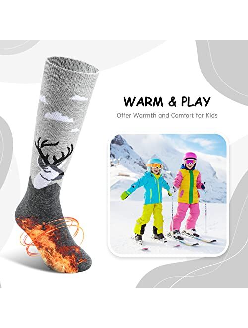 Cimkiz Kids Ski Socks(2 Pairs/3 Pairs), Boys Girls Winter Ski Socks for Toddler Outdoor Skiing Snowboarding