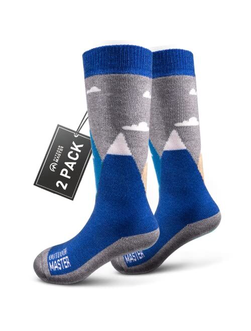 OutdoorMaster Kids Ski Socks - Merino Wool Blend, OTC Design w/ Non-Slip Cuff