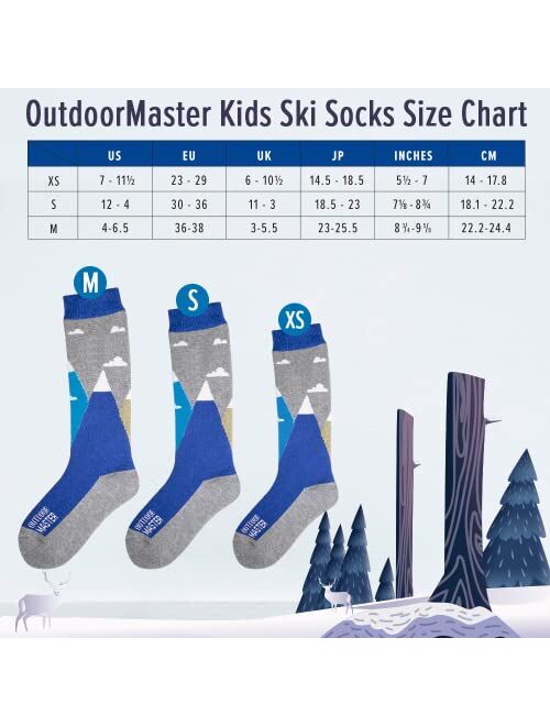 OutdoorMaster Kids Ski Socks - Merino Wool Blend, OTC Design w/ Non-Slip Cuff