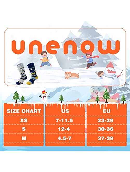 unenow Merino Wool Ski Socks Kids 2 Pairs, Winter Warm Snowboarding Thermal Socks for Boys Girls Toddlers