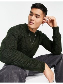 Originals chunky textured fisherman knit sweater in khaki