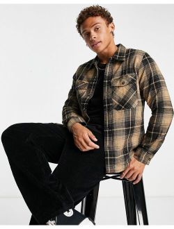 Essentials brushed check overshirt in light brown