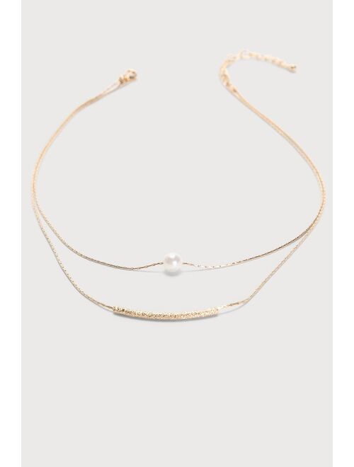 Lulus Truly Romantic Gold Pearl Charm Layered Necklace