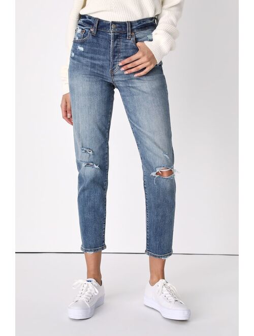DAZE DENIM The Original Medium Wash Distressed High Rise Slim Fit Jeans