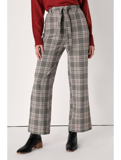Lulus Making a Statement Brown Plaid Tie-Front Trouser Pants