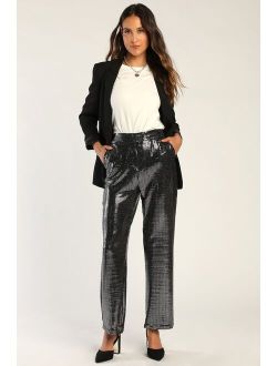 4TH & RECKLESS Vera Silver Sequin Wide-Leg High-Waisted Trouser Pants