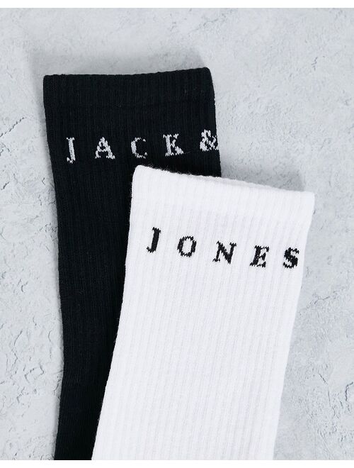 Jack & Jones 5 pack logo tennis socks in white & black