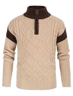 Boys Cable Knit Turtleneck Sweater 1/4 Zip-up Warm Pullover for Kids 6-12 Years