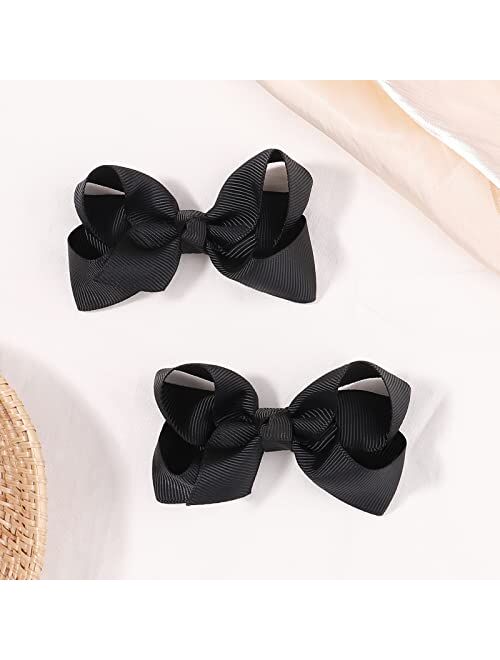 Yhxx Ylen 2 PCS 6" Big Hair Bows for Girls Alligator Clips Grosgrain Ribbon Solid Color Hair Accessories for Little Teen Toddler Girls Kids-Black
