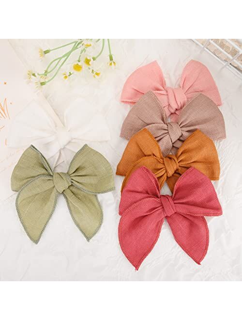 DEEKA 8 PCS Large Fable Hair Bow Cotton Linen Hair Bow for Toddlers Girls Handmade Neutral Bow Hair Accessories for Little Girls Kids -Z