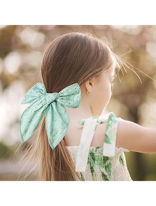 Socanby 8pcs 6 Inch Fable Hair Bows for Girls,Large Linen Pigtail Toddler Bows Clips Handmade Neutral Bow Hair Accessories for Litter Girl Kids Teens Women (Cotton Bows)