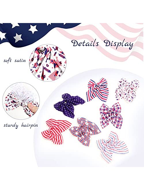 Cn 4th of July Hair Bows for Girls, Large Patriotic Fable Bow Handmade American Flag Hair Clips Independence Day Hair Accessories for Little Girls Toddlers Kids (Patrioti