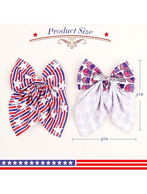Cn 4th of July Hair Bows for Girls, Large Patriotic Fable Bow Handmade American Flag Hair Clips Independence Day Hair Accessories for Little Girls Toddlers Kids (Patrioti