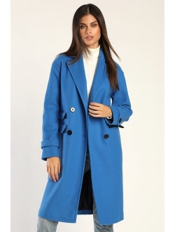 City Style Blue Double-Breasted Peacoat