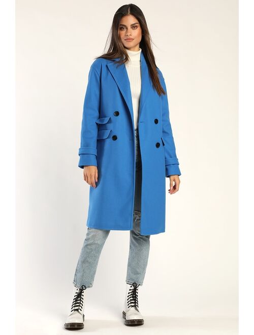 Lulus City Style Blue Double-Breasted Peacoat