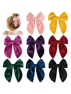 DEEKA 8 PCS Large Velvet Hair Bow Fable Hair Bow for Toddlers Girls Handmade Red Neutral Bow Hair Accessories for Little Baby Girls Kids -A