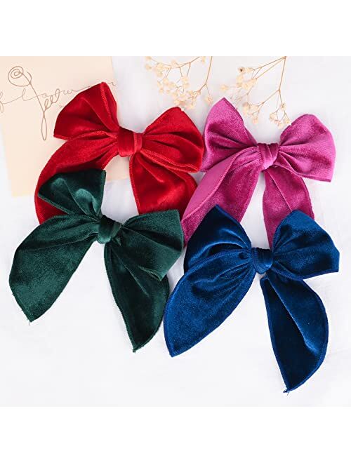 DEEKA 8 PCS Large Velvet Hair Bow Fable Hair Bow for Toddlers Girls Handmade Red Neutral Bow Hair Accessories for Little Baby Girls Kids -A