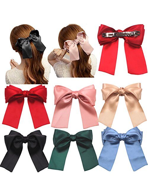 CeLlot 6 Pcs Large Big Huge Soft Silky Hair Bow Clip Lolita Party Oversize Handmade Girl French Barrette Style Hair Clips