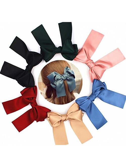 CeLlot 6 Pcs Large Big Huge Soft Silky Hair Bow Clip Lolita Party Oversize Handmade Girl French Barrette Style Hair Clips