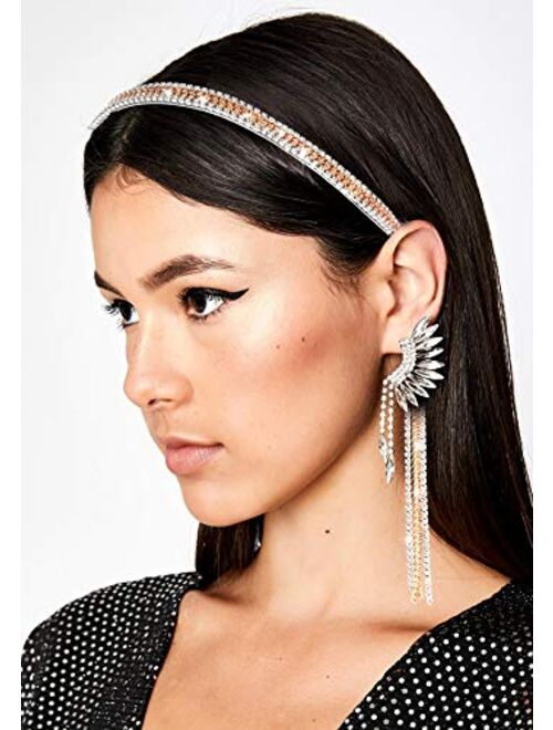 CENAPOG Crystal Tassel Headband for Women Sparkly Rhinestone Fake Earrings Hair Chain Hairhoop Wedding Bridal Bejewelled Hairband for Girls