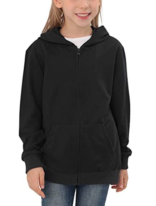 GORLYA Girls Hoodie Sweatshirt Solid Full Zip Jacket Casual Classic Tops for 4-14T