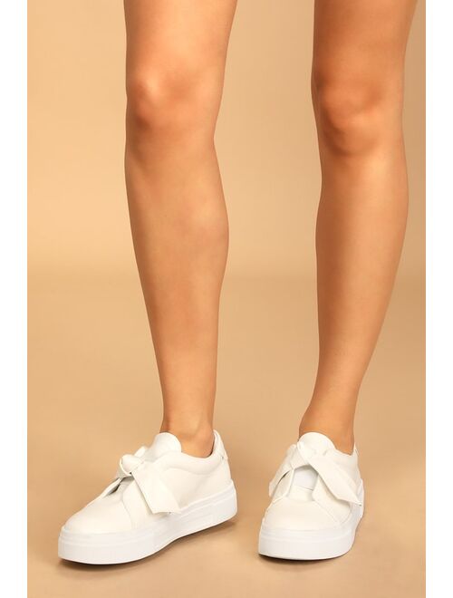 Lulus Calissa White Bow Flatform Sneakers