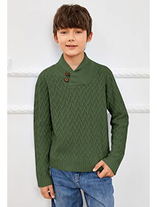 Teurkia Boys Shawl Collar Pullover Sweater Long Sleeve Button Cable Knit Top