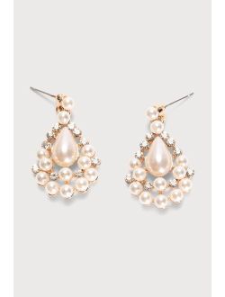 Glow Together Gold Pearl and Rhinestone Teardrop Earrings