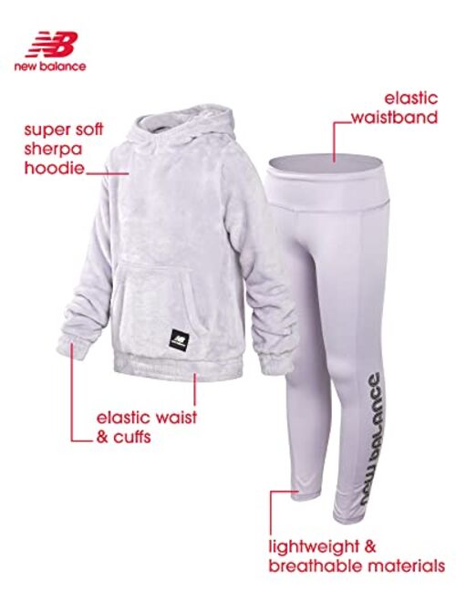 New Balance Girls' Leggings Set - 2 Piece Plush Fleece Hoodie Sweatshirt and Leggings (Size: 7-16)