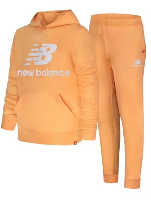 New Balance Girls' Jogger Set - 2 Piece Fleece Hoodie and Joggers Kids Clothing Set