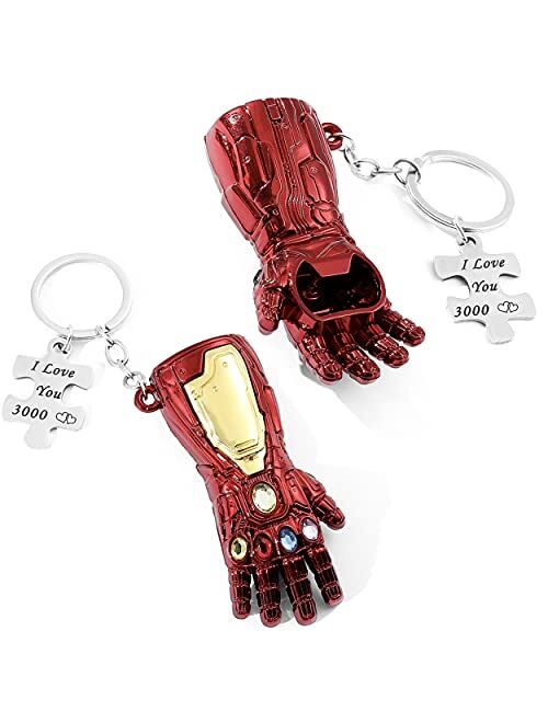 Sio & Tan Keychain Bottle Opener I Love you 3000 Key chain Keyring Boyfriend Girlfriend Dad Comic Movie Inspired Gift Endgame Fan Couples Husband Wife Birthday Christmas 