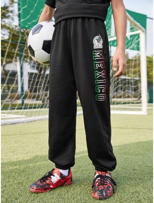 SHEIN X VamosMexico Boys Letter Graphic Elastic Waist Sweatpants