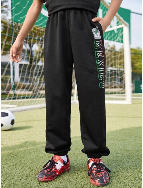 SHEIN X VamosMexico Boys Letter Graphic Elastic Waist Sweatpants