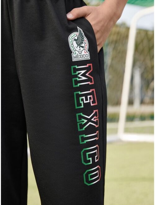SHEIN X VamosMexico Boys Letter Graphic Elastic Waist Sweatpants