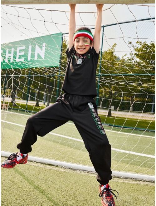 SHEIN X VamosMexico Boys Letter Graphic Elastic Waist Sweatpants