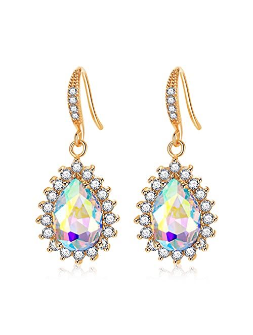 Evevic Austrian Crystal Halo Teardrop Drop Dangle Earrings for Women 14K Rose Gold Plated Hypoallergenic Jewelry