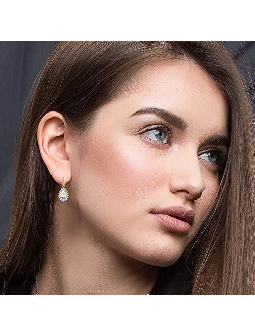 Evevic Austrian Crystal Halo Teardrop Drop Dangle Earrings for Women 14K Rose Gold Plated Hypoallergenic Jewelry