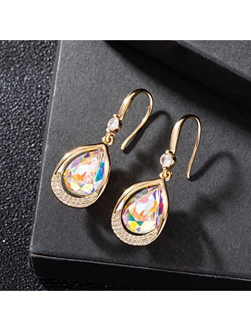 Evevic Austrian Crystal Halo Teardrop Hollow Drop Dangle Earrings for Women 14K Rose Gold Plated Hypoallergenic Jewelry Gifts for Women Girls