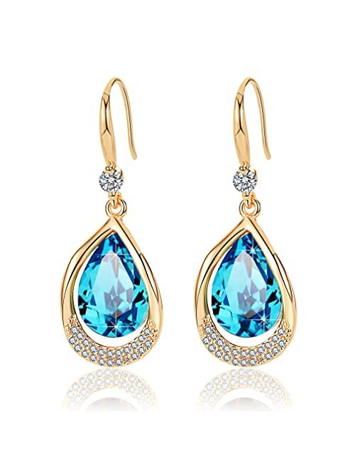 Evevic Austrian Crystal Halo Teardrop Hollow Drop Dangle Earrings for Women 14K Rose Gold Plated Hypoallergenic Jewelry Gifts for Women Girls
